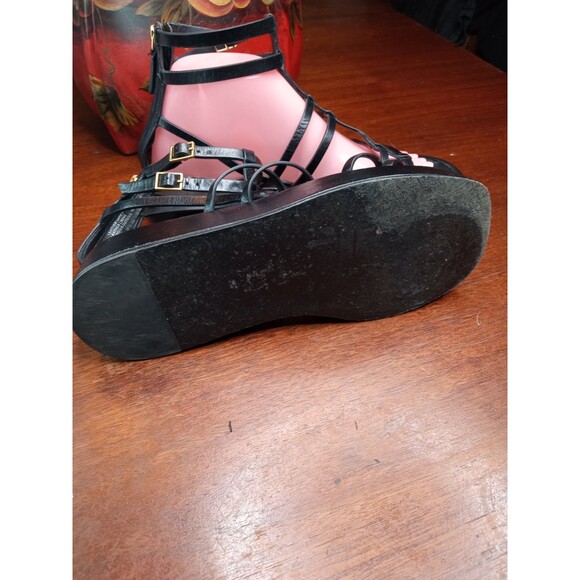 Tory Burch Sandals Women's Black 7.5M Leather Gladiator Ankle Strap Party Shoes - Picture 7 of 8